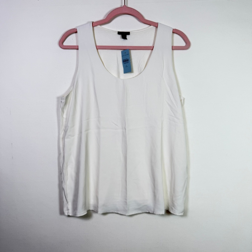 ANN TAYLOR White Mixed Media Scoop Neck Tank Top LP Petite